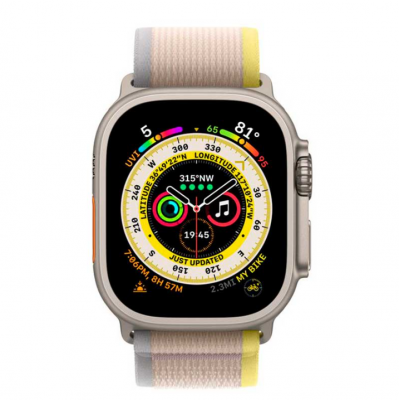 Apple Watch Ultra 49mm Titanium Case with Yellow/Beige Trail Loop (MNHK3)